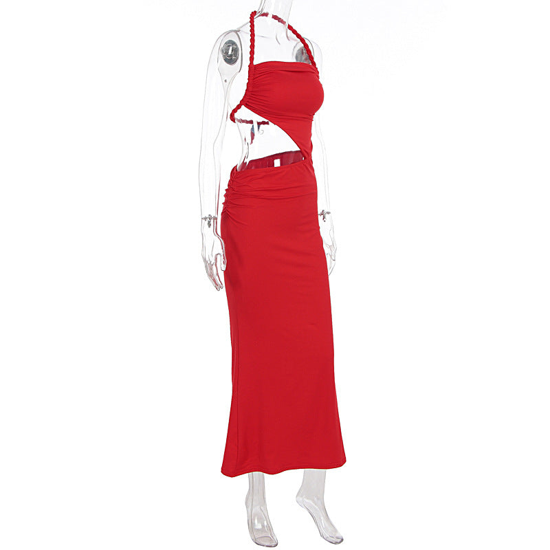 Women Clothing Summer Sexy Braid Rope Halter Cut out Slim Sleeveless Dress