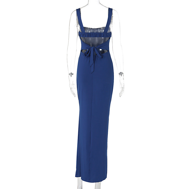 Summer Slim Fit Elegance Sleeveless Split Backless Sling Sheath Women Clothing Dress