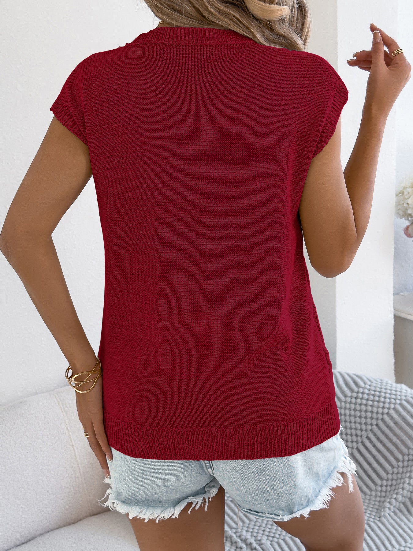 Women Clothing Spring Summer Solid Color Twist Batwing Sleeve Casual Loose Knitwear Top