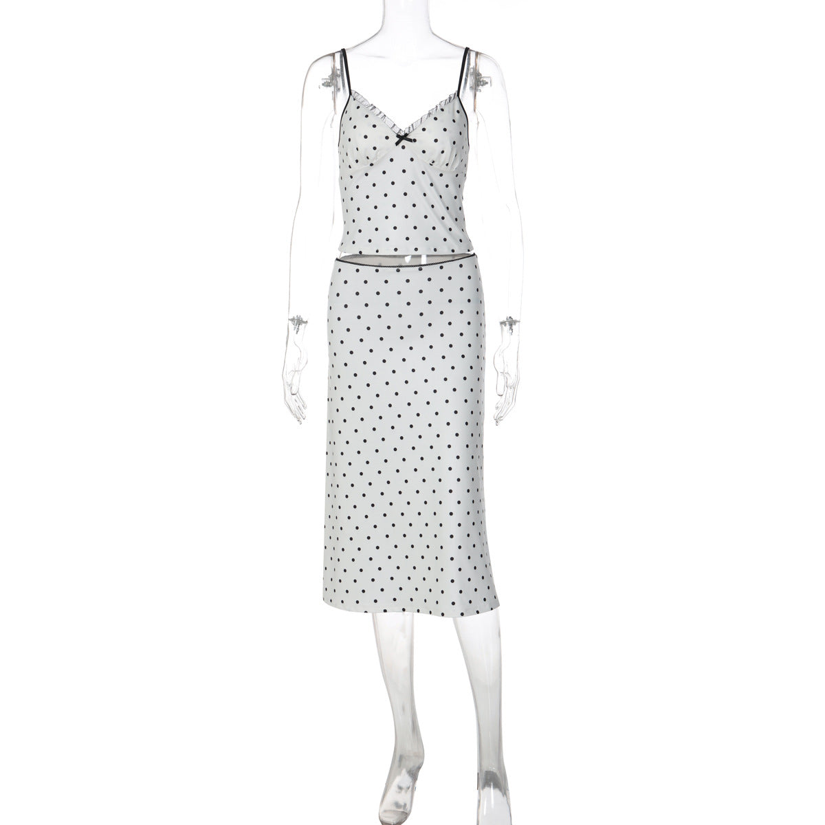 Women Clothing Winter Polka Dot Sexy Sling Slim Skirt Two Piece Set