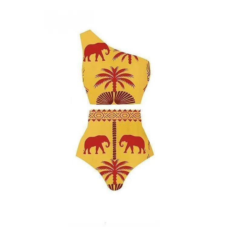 Lonkey Swimwear Retro Printed Mesh Trousers Conservative Swimwear Bikini
