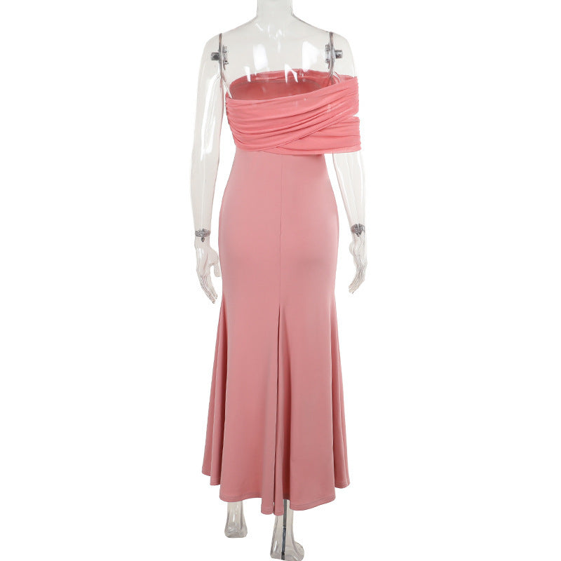Autumn Socialite Sexy Mesh Stitching off Shoulder Split Dress Women