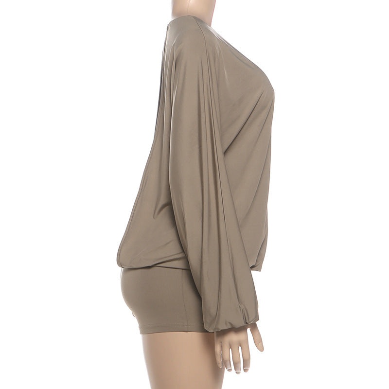 Autumn Women Clothing Sexy Backless Solid Color round Neck Long Sleeve Jumpsuit Women