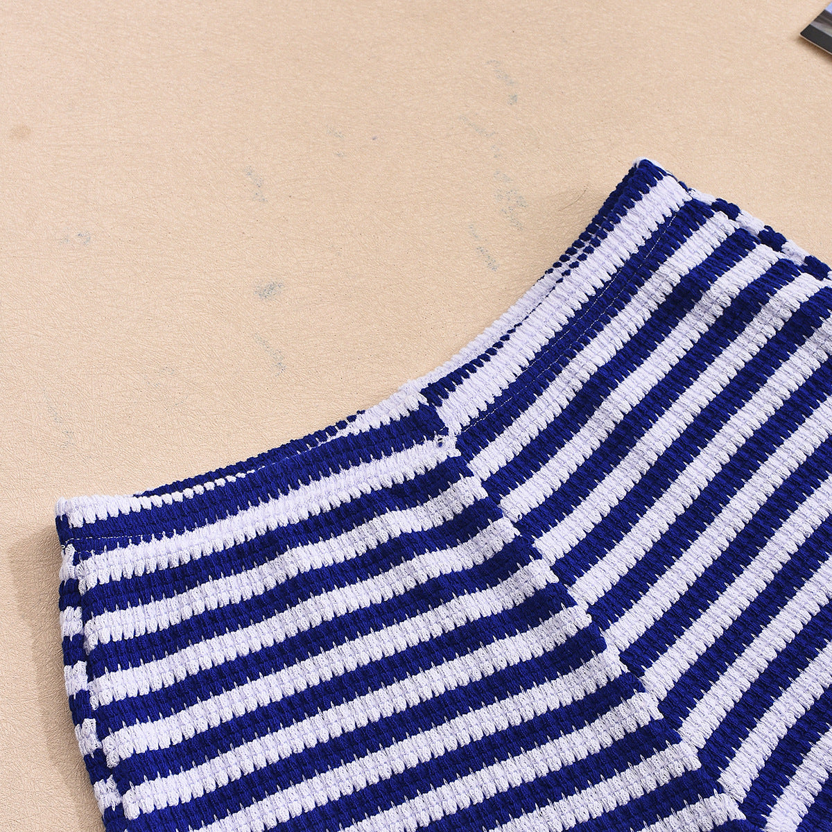 Women Clothing Internet Expert Bandeau Sexy Cropped Exposed Mixed Color Stripe Shorts Two Piece Sets