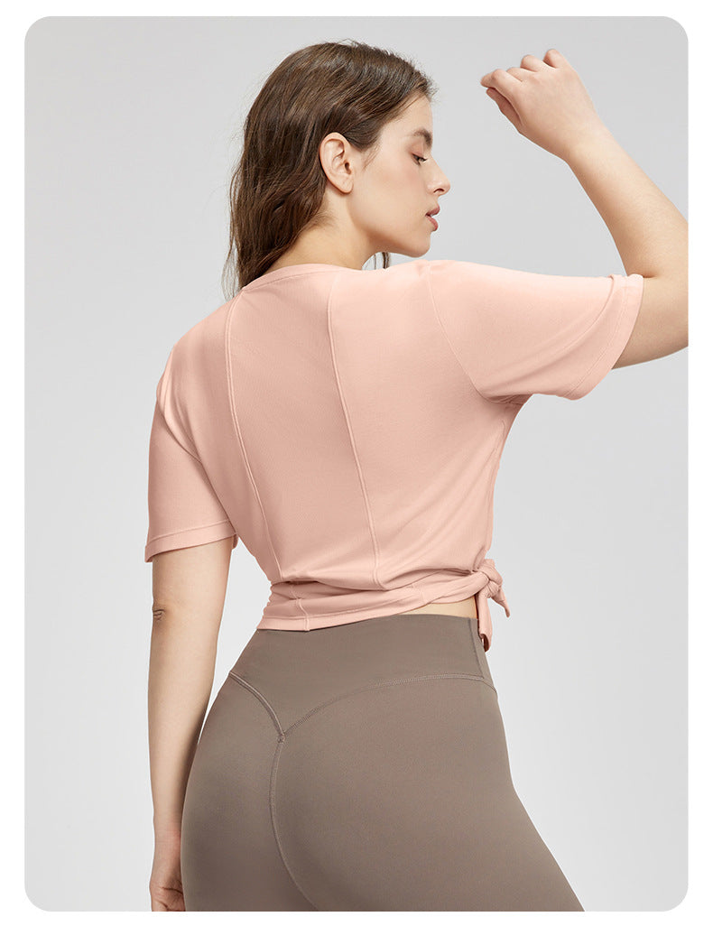 Plus Size Yoga Clothes Blouse Women Summer Loose Breathable Thigh Length Casual T shirt Side Slit Exercise Short Sleeve