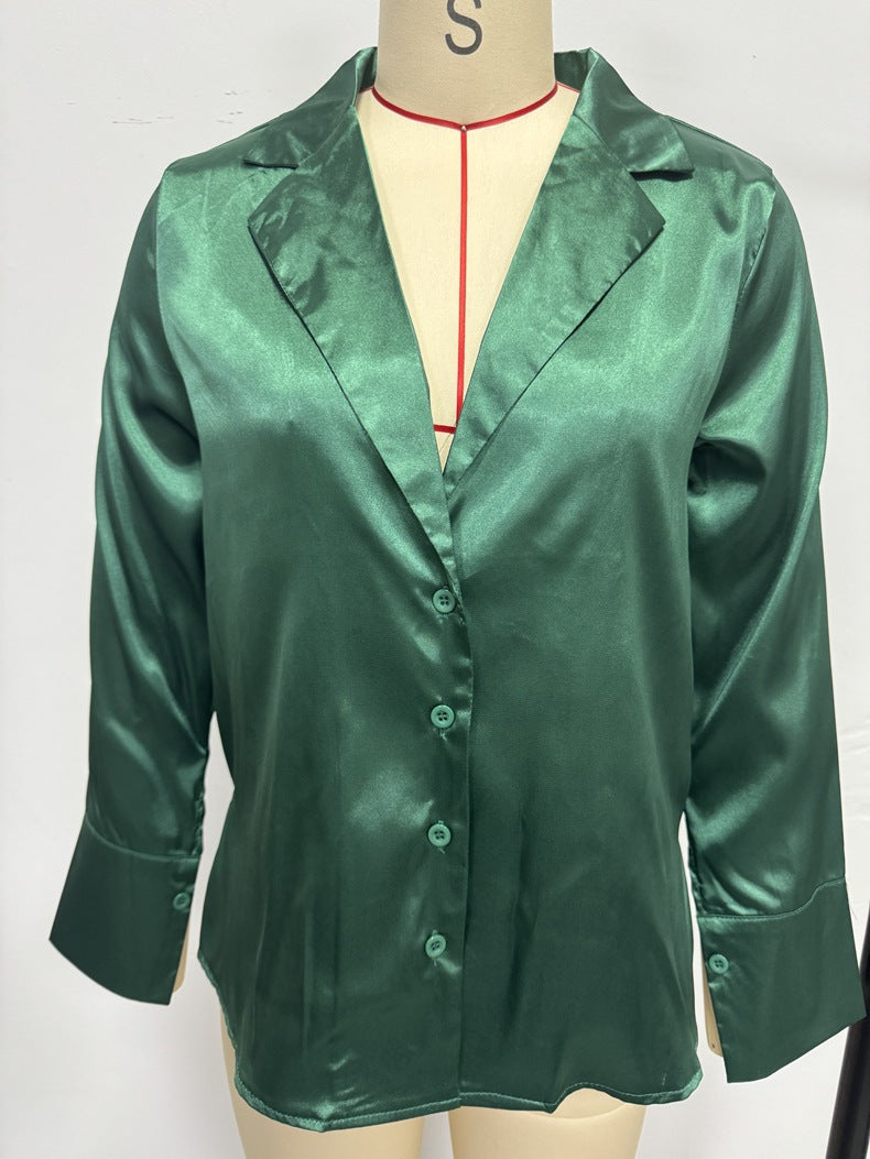 Satin Faux Silk Shirt Spring Summer Women Clothing Minimalist Long Sleeve Shirt Top