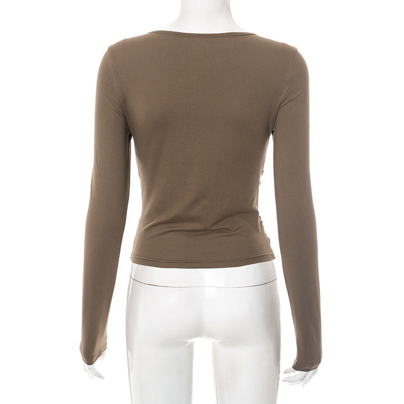 Women Clothing Summer Casual Simple Solid Color round Neck Long Sleeve T shirt Top