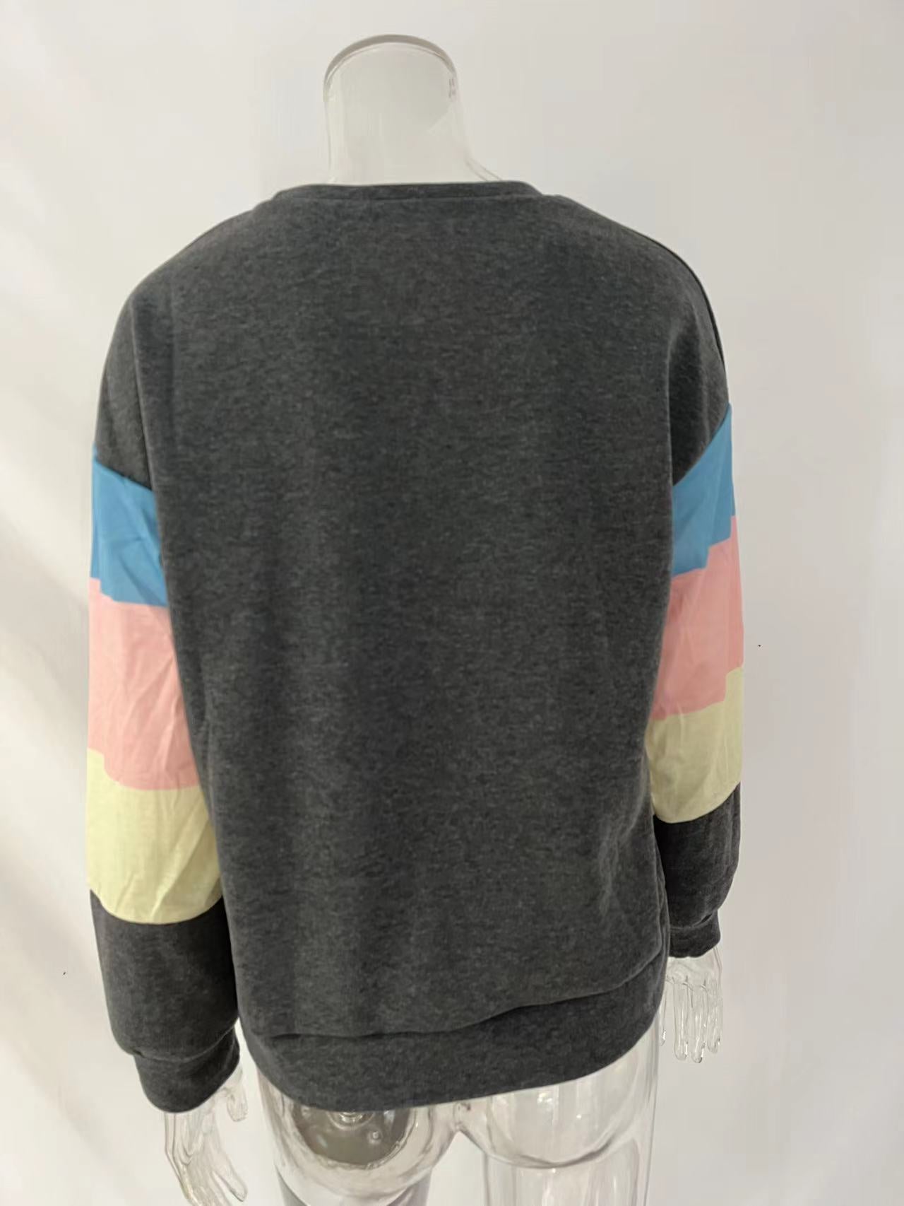 Pullover Sweatshirt Women Spring Autumn Round Neck Long Sleeve Contrast Color Long Sleeve T Shirt Women