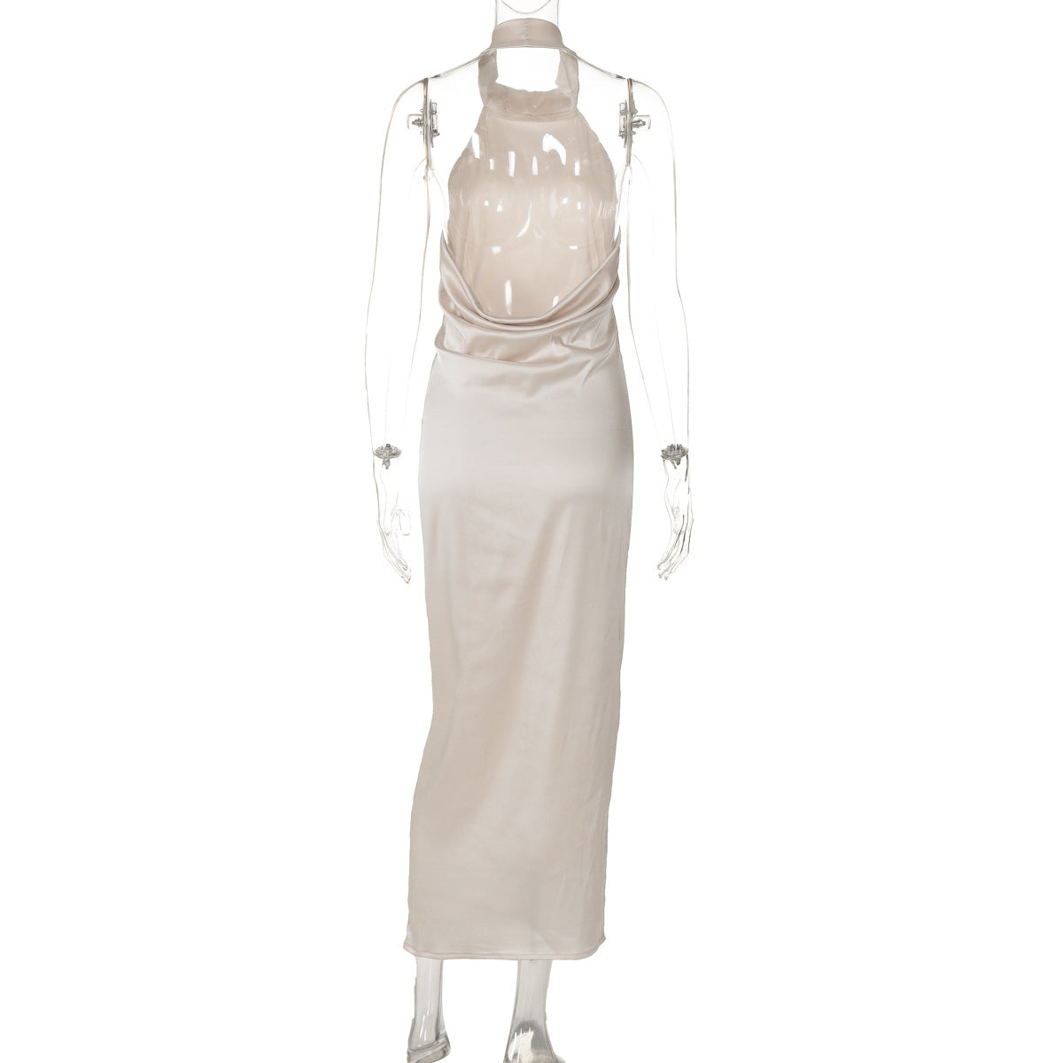 Summer Solid Color Sleeveless Halter Sexy Backless Satin Dress
