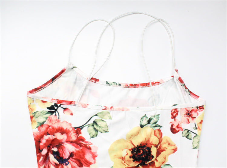 Women Floral Printed Sexy Suspender Slim Slimming Elegant Dress Women
