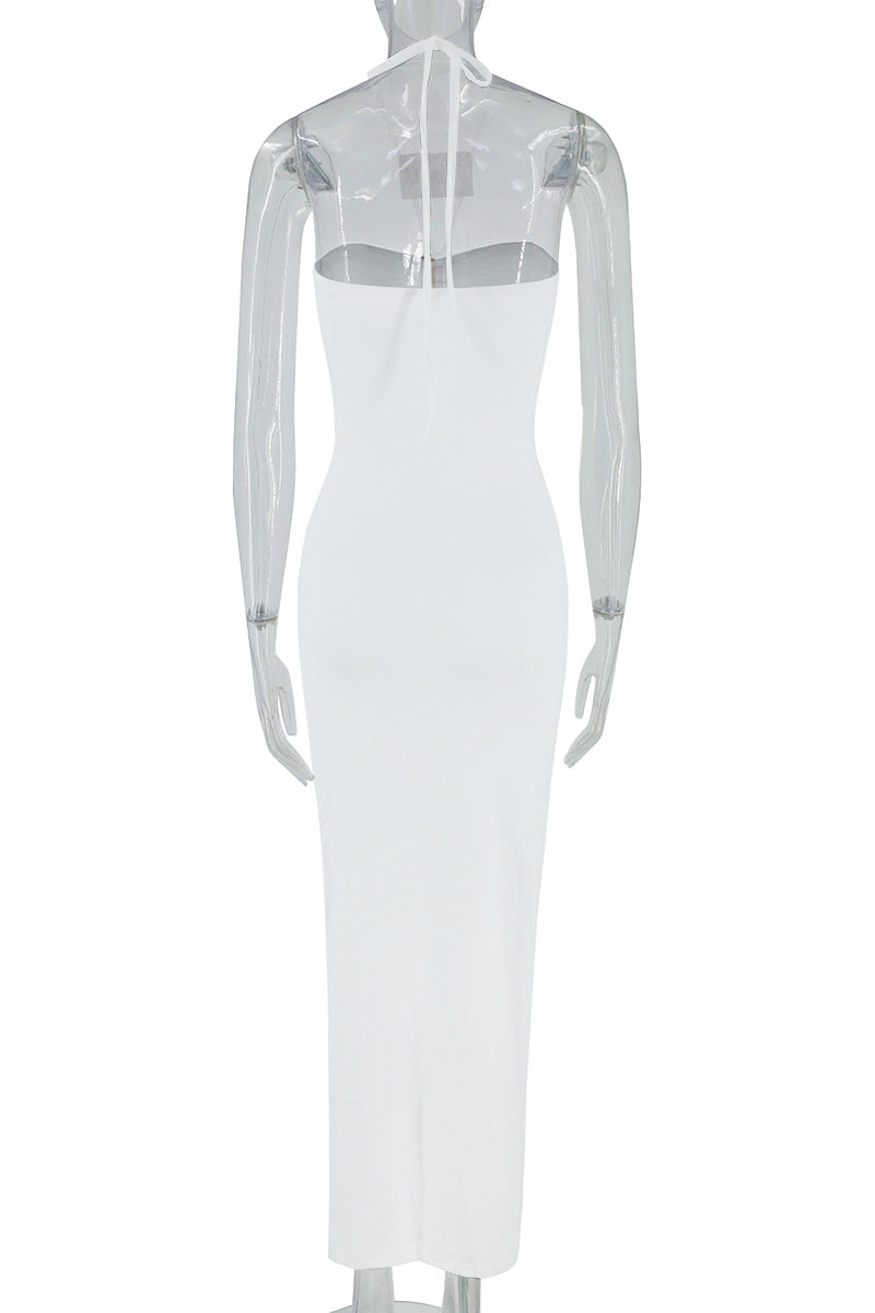 Summer Sexy Halter Three Dimensional Decoration Hollow Out Cutout Backless Leg Exposed Dress Women Clothing