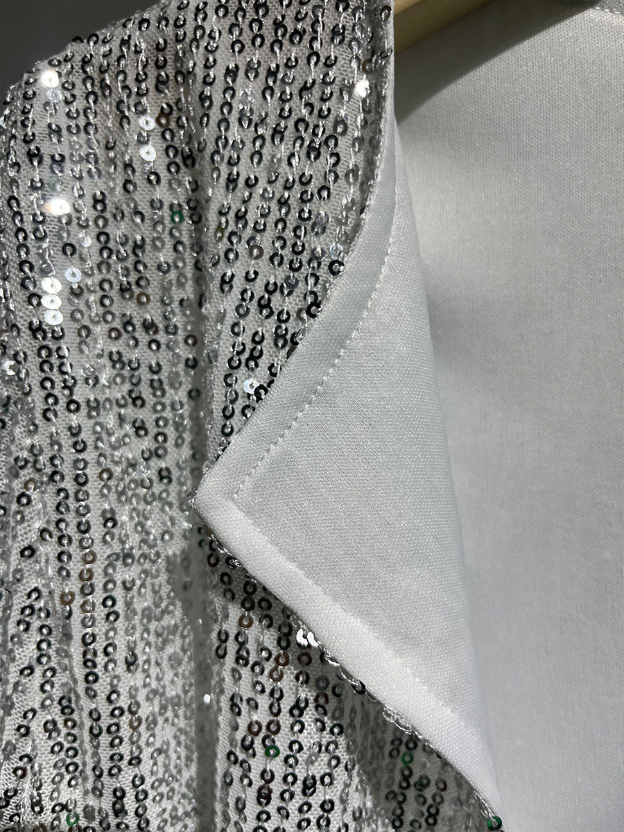 Women Autumn Round Neck Long Sleeve Solid Color Cardigan Casual All Match Sequin Coat