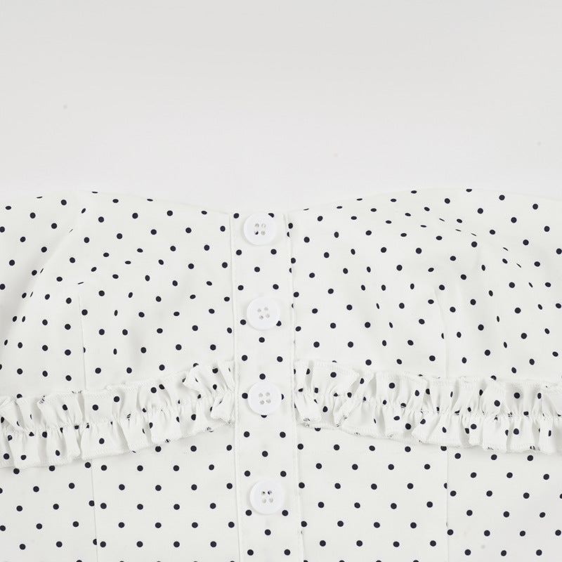 Casual Polka Dot Tube Top Trousers Suit Sexy Sexy Breasted Sweet Spicy Two Piece Sets
