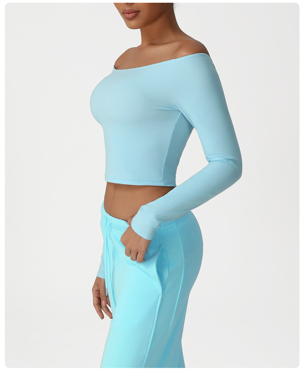 Yoga Clothes Sexy Long Sleeve off Shoulder Top High Elastic Fitness Sports Blouse T shirt
