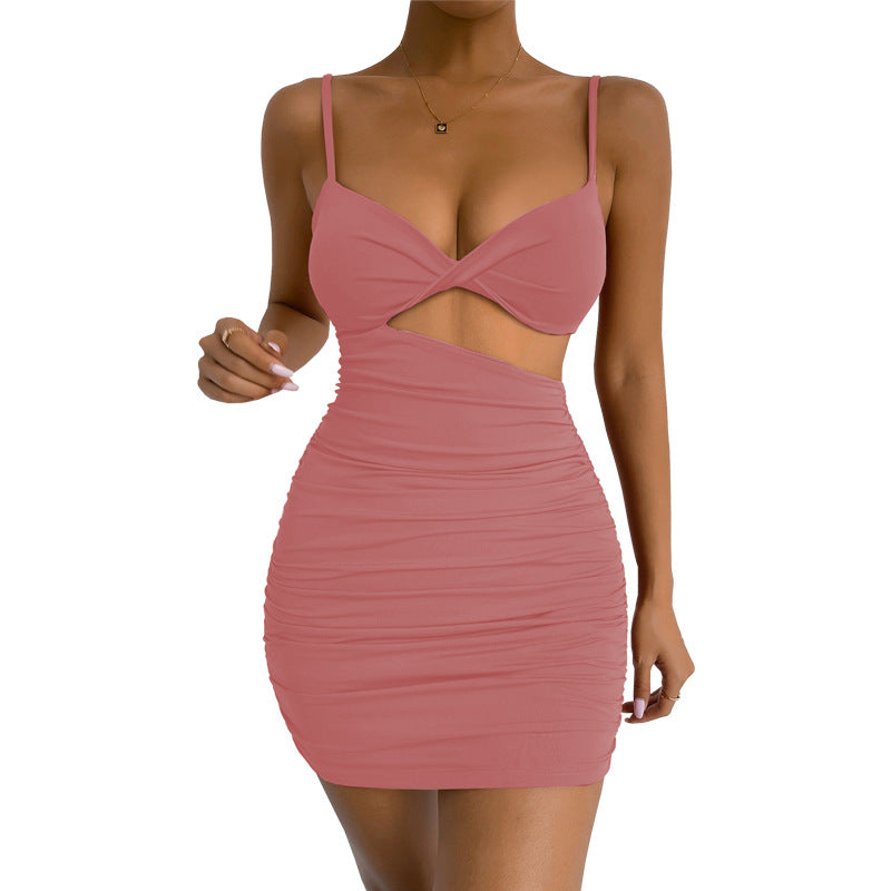 Women Clothing Irregular Asymmetric Suspender Sexy Hollow Out Cutout Slim Ruffle Hip Dress Twisted