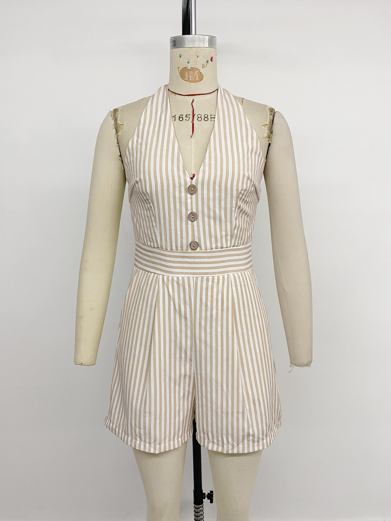 Casual Vacation Jumpsuit Fitted Waist Striped Halter Romper