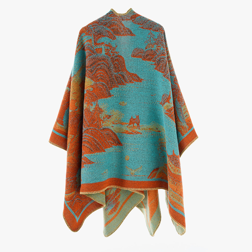 Products Women Shawl Scarf Minority Thickened Koi Pattern Cloak Travel Photography Outerwear