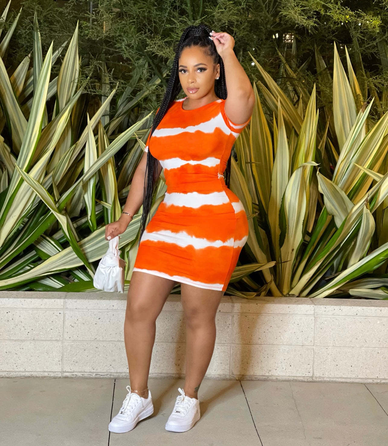 Plus Size Women Clothing Internet Celebrity Type Classic Tie Dye Printed Sheath Dress