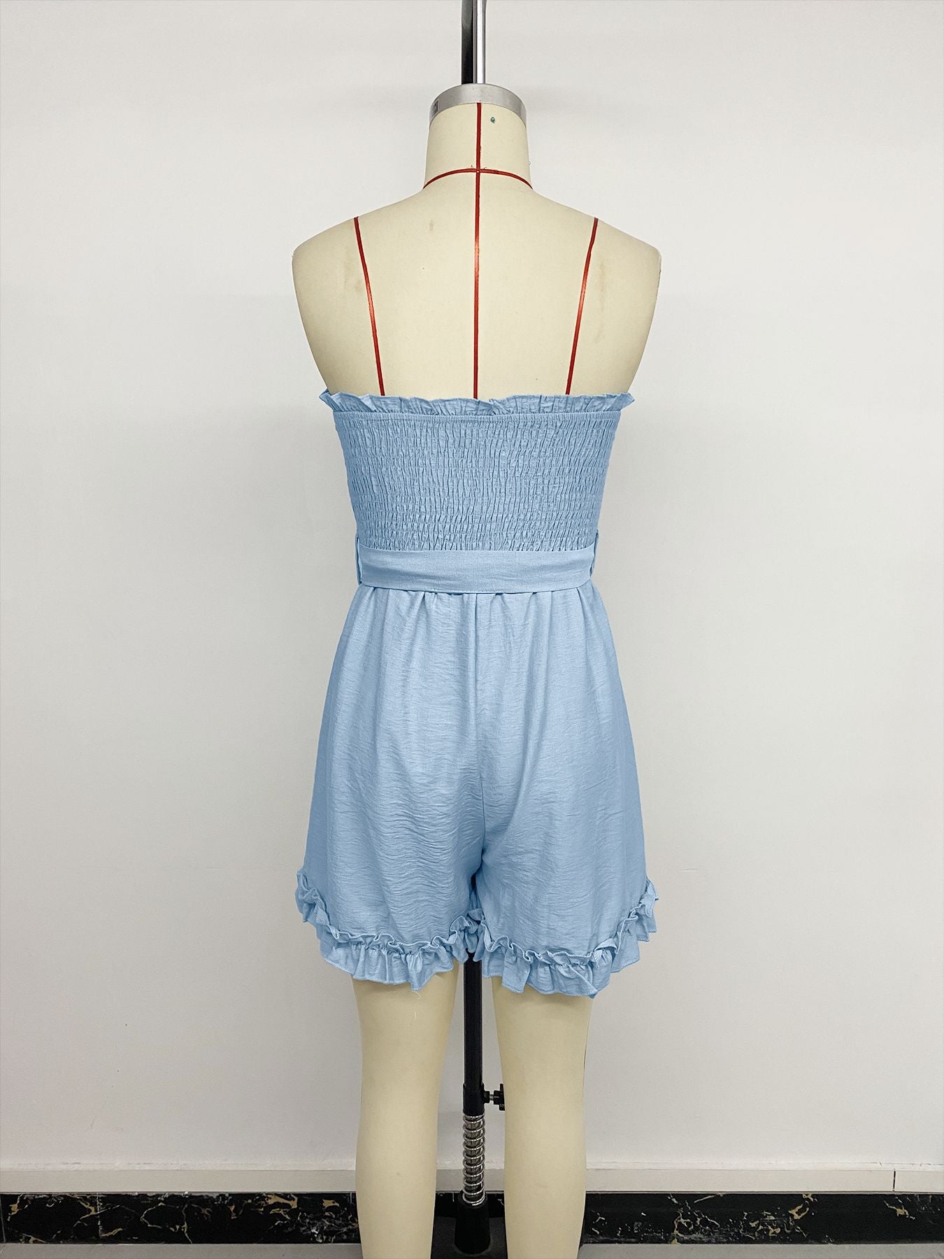 Smocking Chest Wrapped Jumpsuit Lace up off Shoulder Sleeveless Romper Women