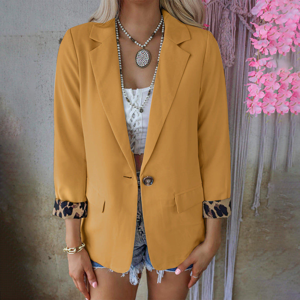 Autumn Winter Leopard Print Long Sleeve Casual Blazer Women Outerwear