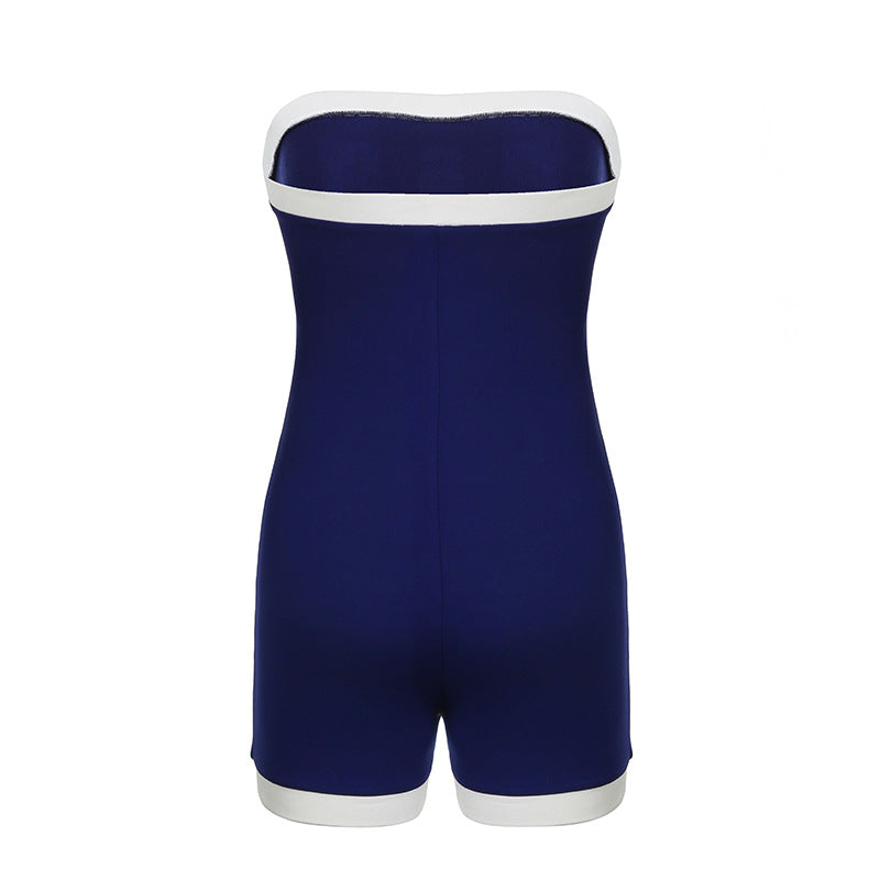 Sports Romper Summer Letter Graphic Print Contrast Color Horizontal Bra Tight Casual Jumpsuit for Women