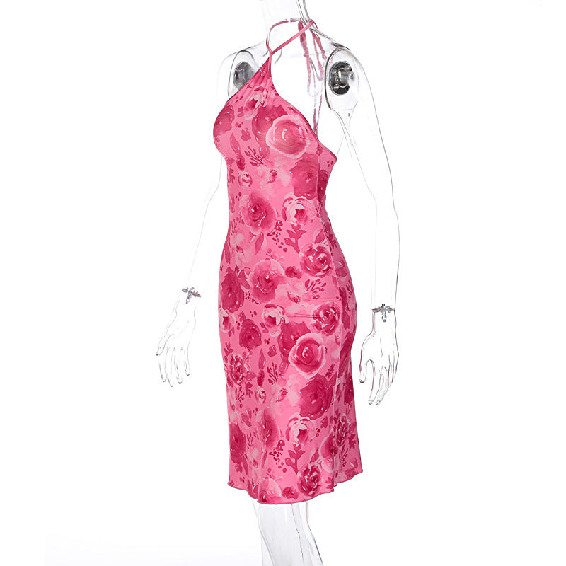 Summer Popular Women Halter Wrapped Chest Printed Dress Women