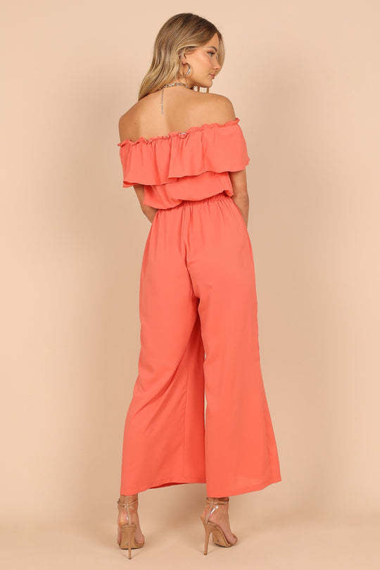 Casual Jumpsuit Summer off Shoulder Ruffled Solid Color Wide Leg Jumpsuit