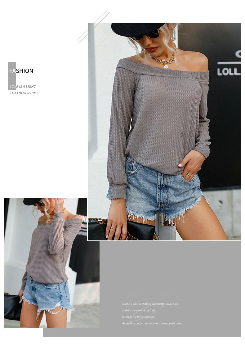 Autumn Winter Women Wear Solid Color Long Sleeve off Shoulder Knitwear