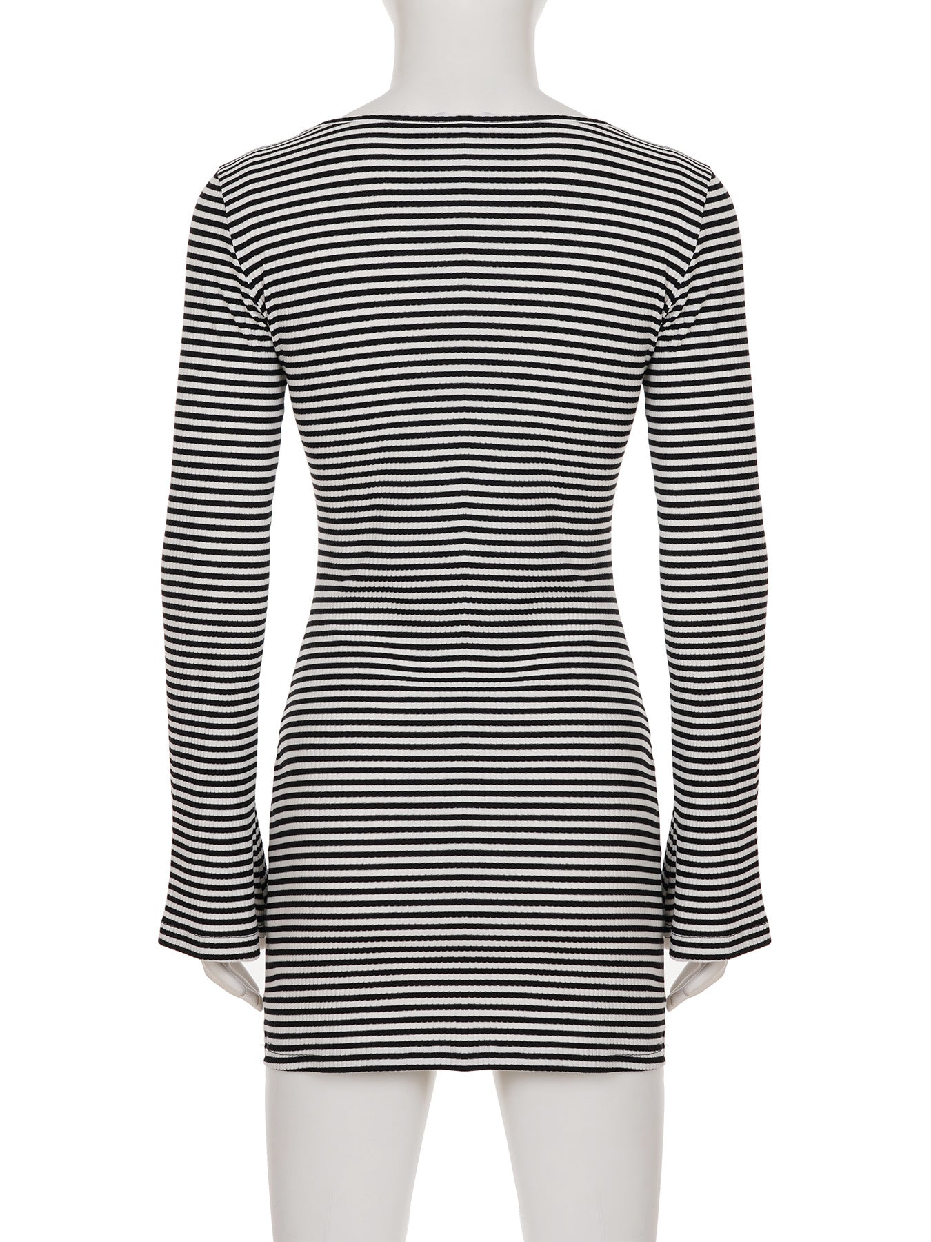 Striped Long Sleeve Slim Dress Women Sexy Flare Sleeve Casual Knitted Sheath Dress