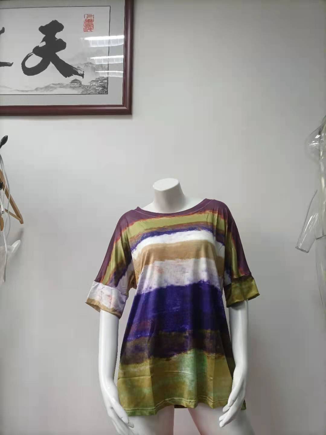 Women Clothing Summer Gradient Contrast Women Short-Sleeved T-shirt Women