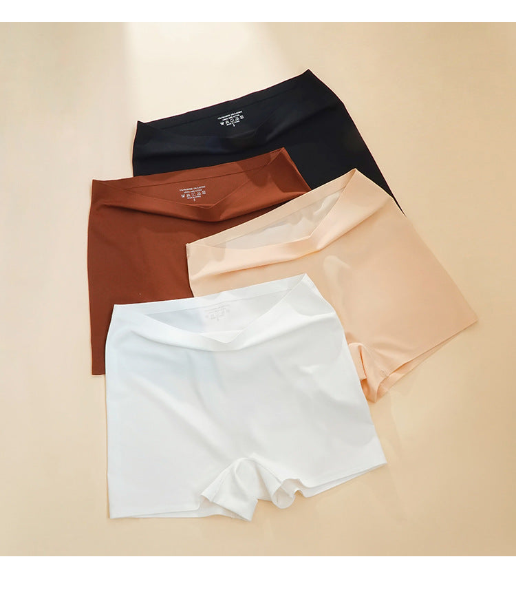 Ice Silk High Waist Flat Leg Safety Pants Anti Exposure Two in One with Inner Crotch Seamless Women Base Boxer Briefs