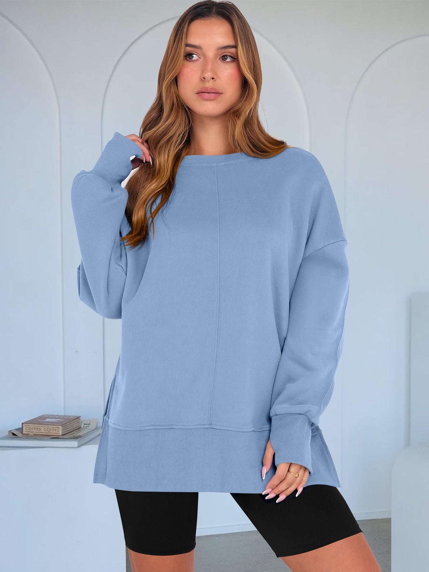 Code Casual round Neck Pullover Solid Color Loose Sports Long Sleeve Sweatshirt Tops