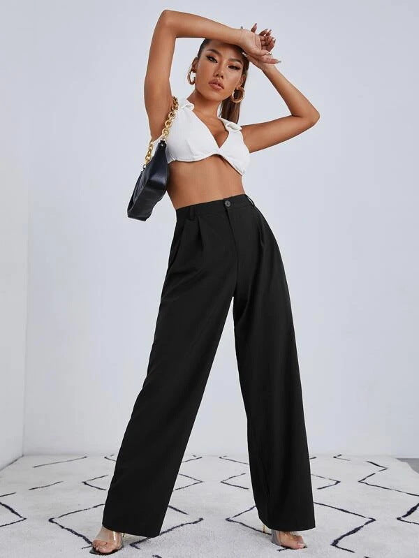 Autumn Solid Color Zipper Straight Leg Trousers Work Pant Women