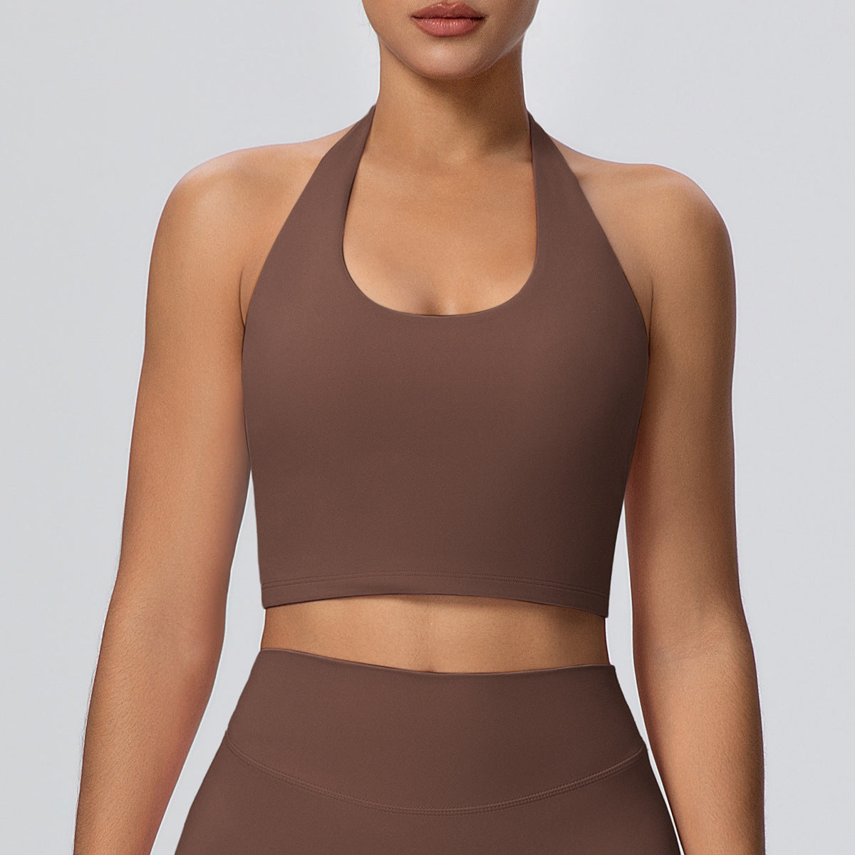 Solid Color Halter Beauty Back Nude Feel Yoga Vest Top Chest Pad Sports Bra Underwear Fitness Yoga Wear
