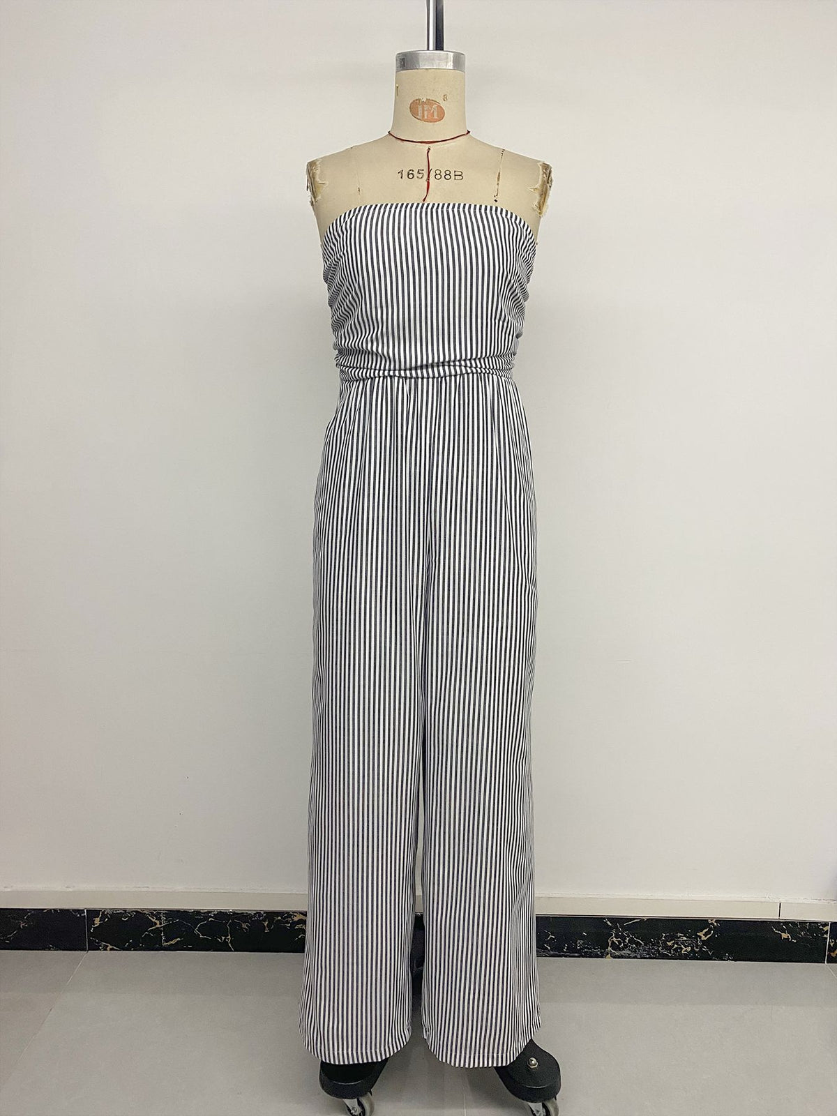 Striped Jumpsuit Smocking Wrapped Chest Sleeveless Backless Striped Jumpsuit Women