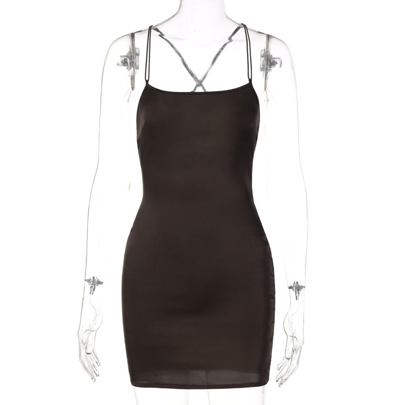 Women Clothing Spring Nightclub Dress Satin off Neck Sexy Backless Sheath Dress