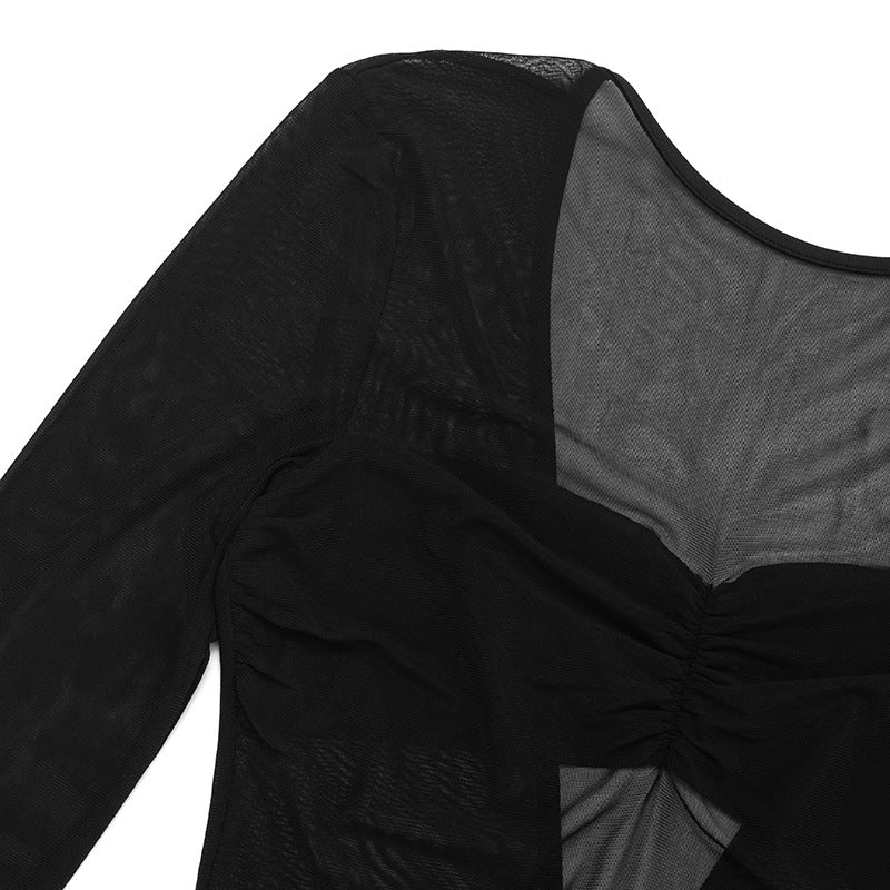 Autumn Winter Women Sexy Sexy Bare Back Slim Mesh Romper
