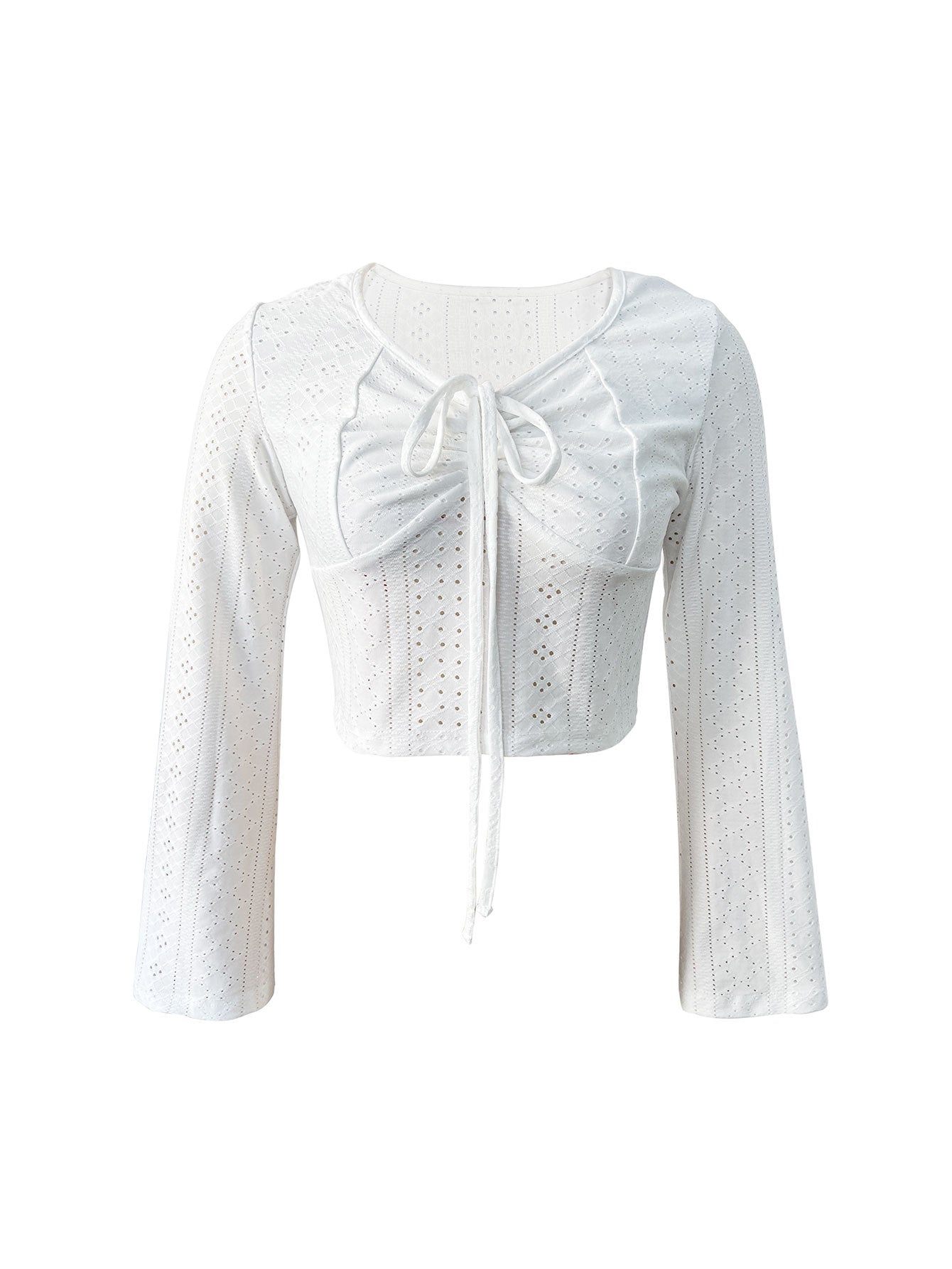 Long Sleeve Fall Women Clothing Unique Chic Hollow Out Cutout out Short Lace up Breathable Solid Color Top