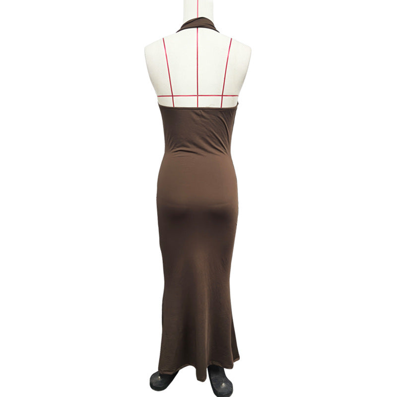 V neck Elegant Halter Dress Women Summer High Grade Sexy Sheath Dress