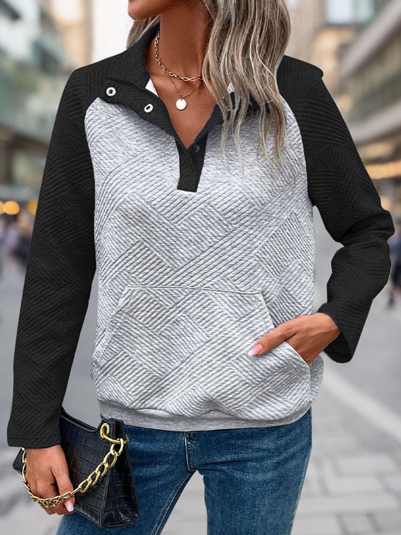 Fall Sweatshirt Pullover Multicolor Polo Collar Sweatshirt for Women