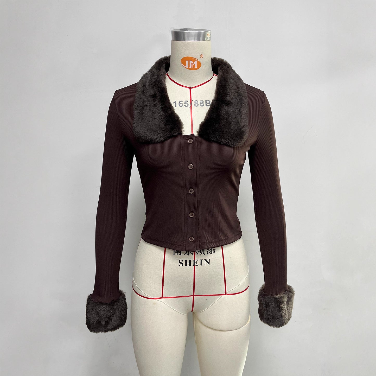 Autumn Winter Sexy Women Top Retro Short Fur Collar Long Sleeve