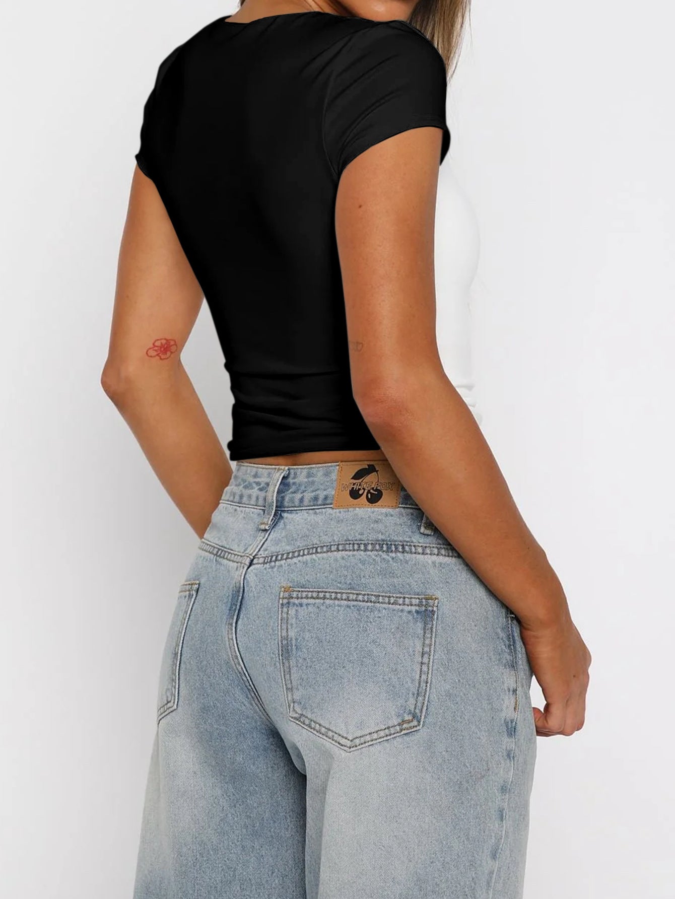Women Clothing Summer Sexy All Match Solid Color Short Sleeved Top T shirt
