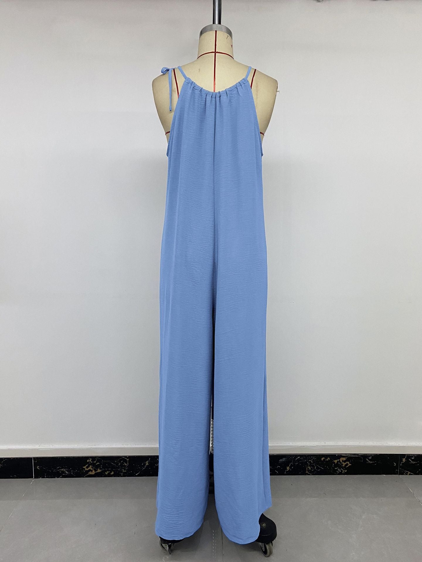 Fresh Vacation Loose Blue Laced Sling Jumpsuit
