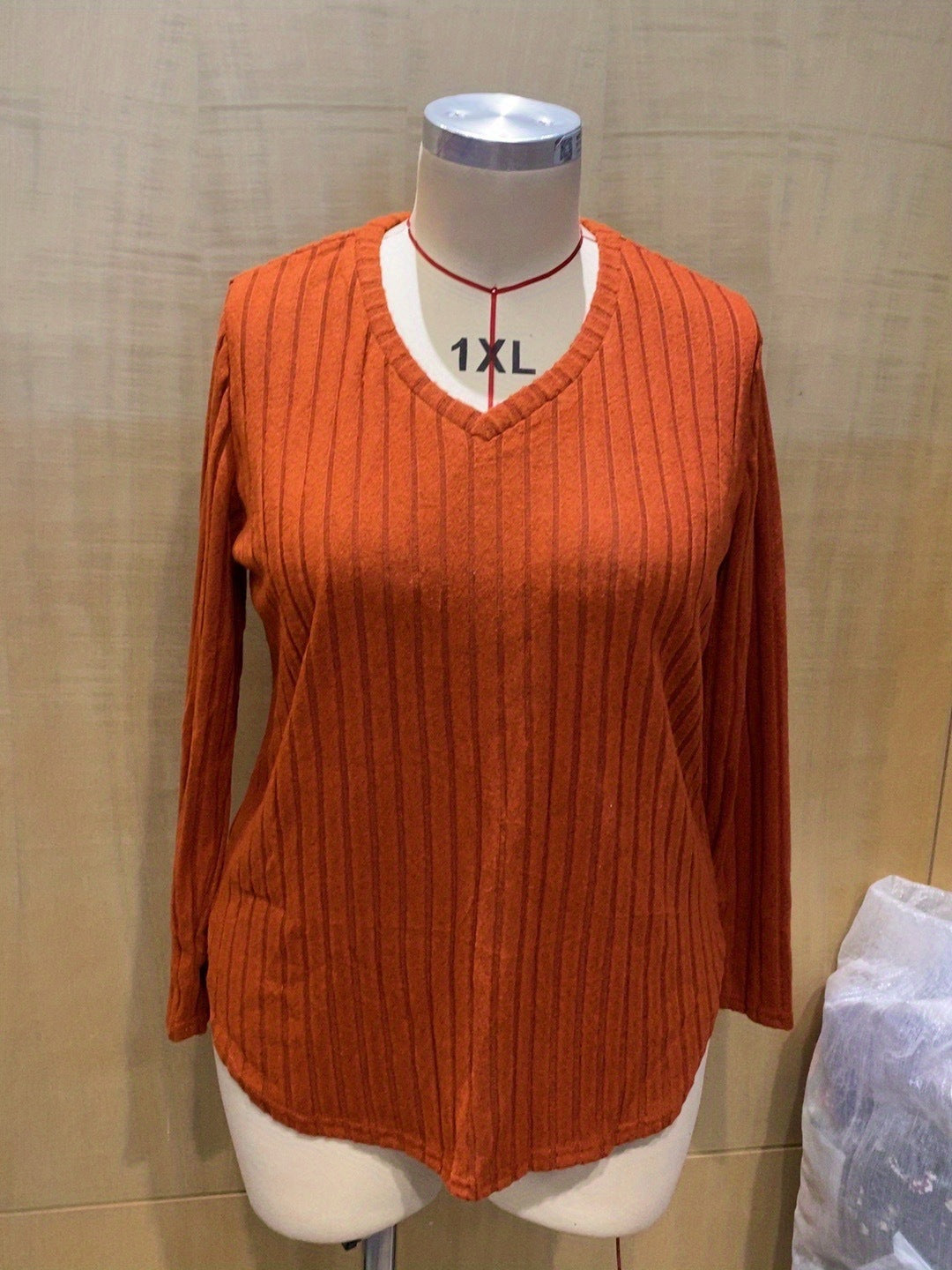 Autumn Winter Solid Color plus Size Women Clothes Top V neck Long Sleeve Sunken Stripe Brushed T shirt Loose Pullover