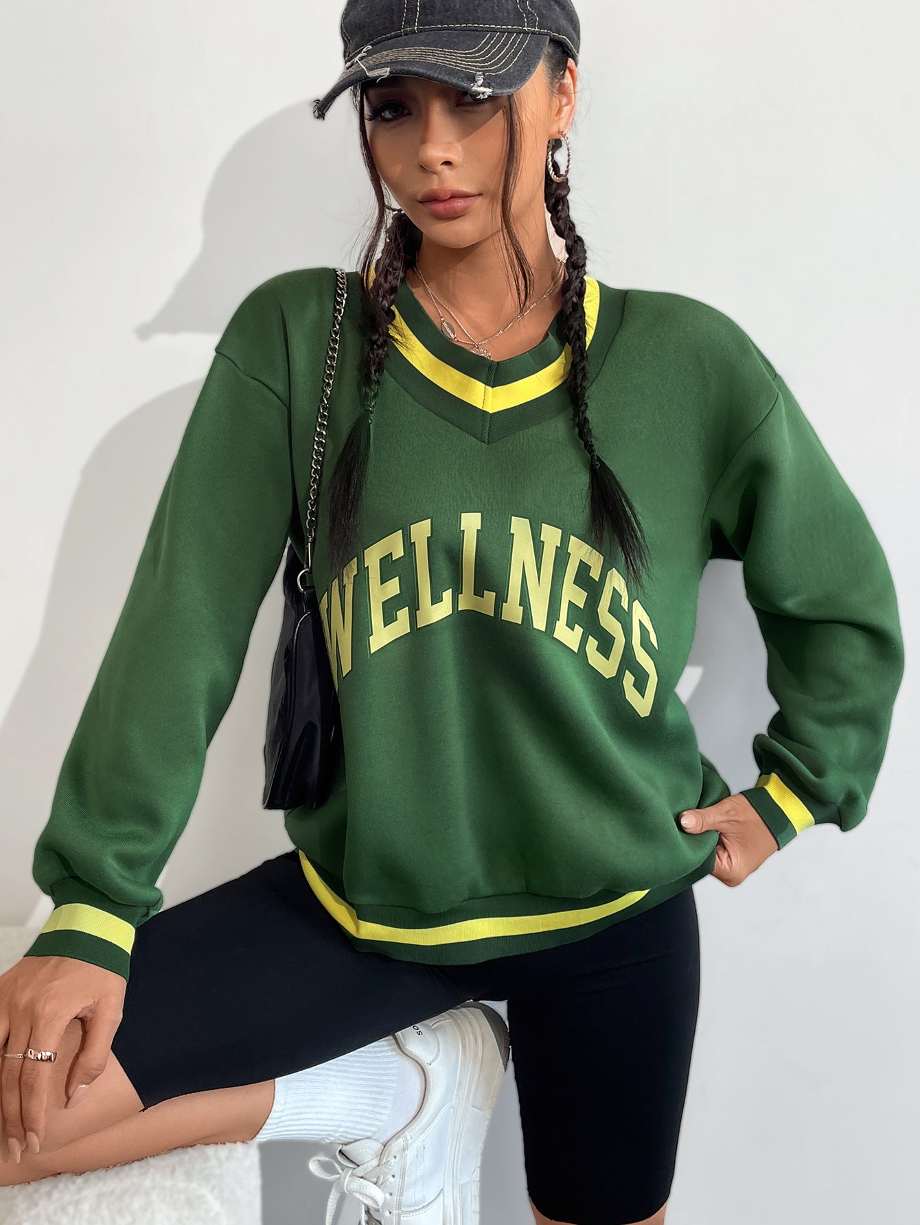 Women Clothing V Neck Floral Print Long Sleeve Pullover