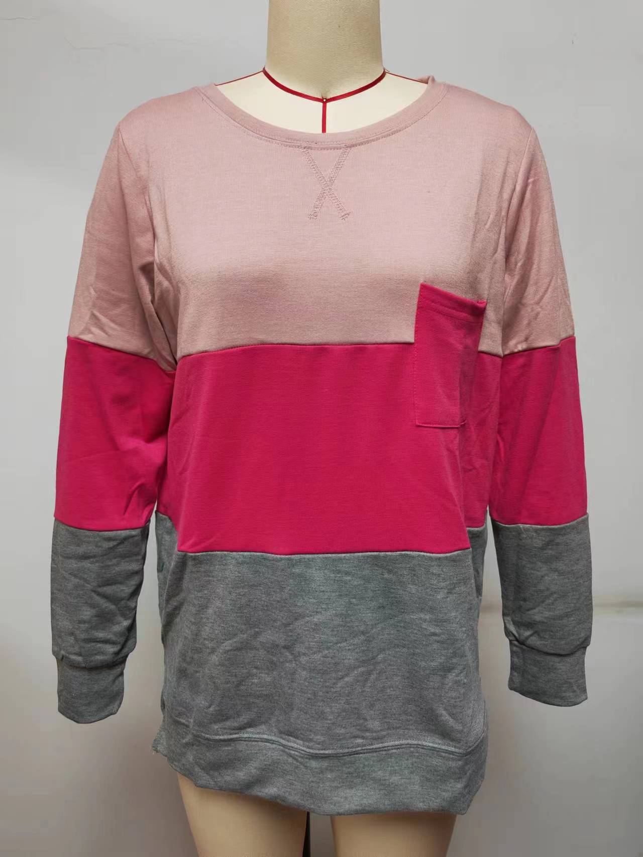 Women Clothing Stitching Crisscross Neckline round Neck Long Sleeve Casual Sweatshirt Women