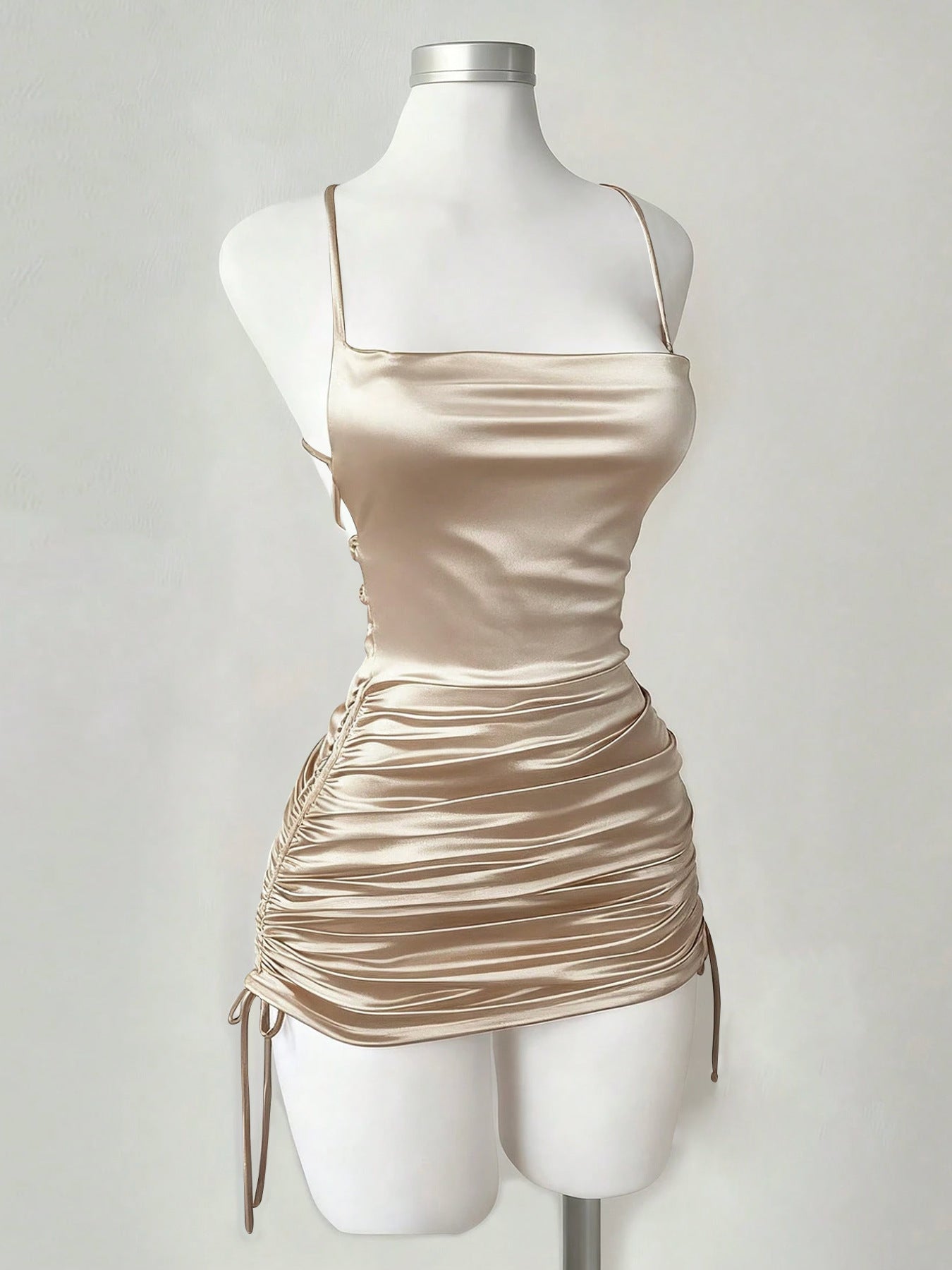 Popular Dress Sling Backless Sexy Women Clothing Side Drawstring Design Exquisite Sheath Dress