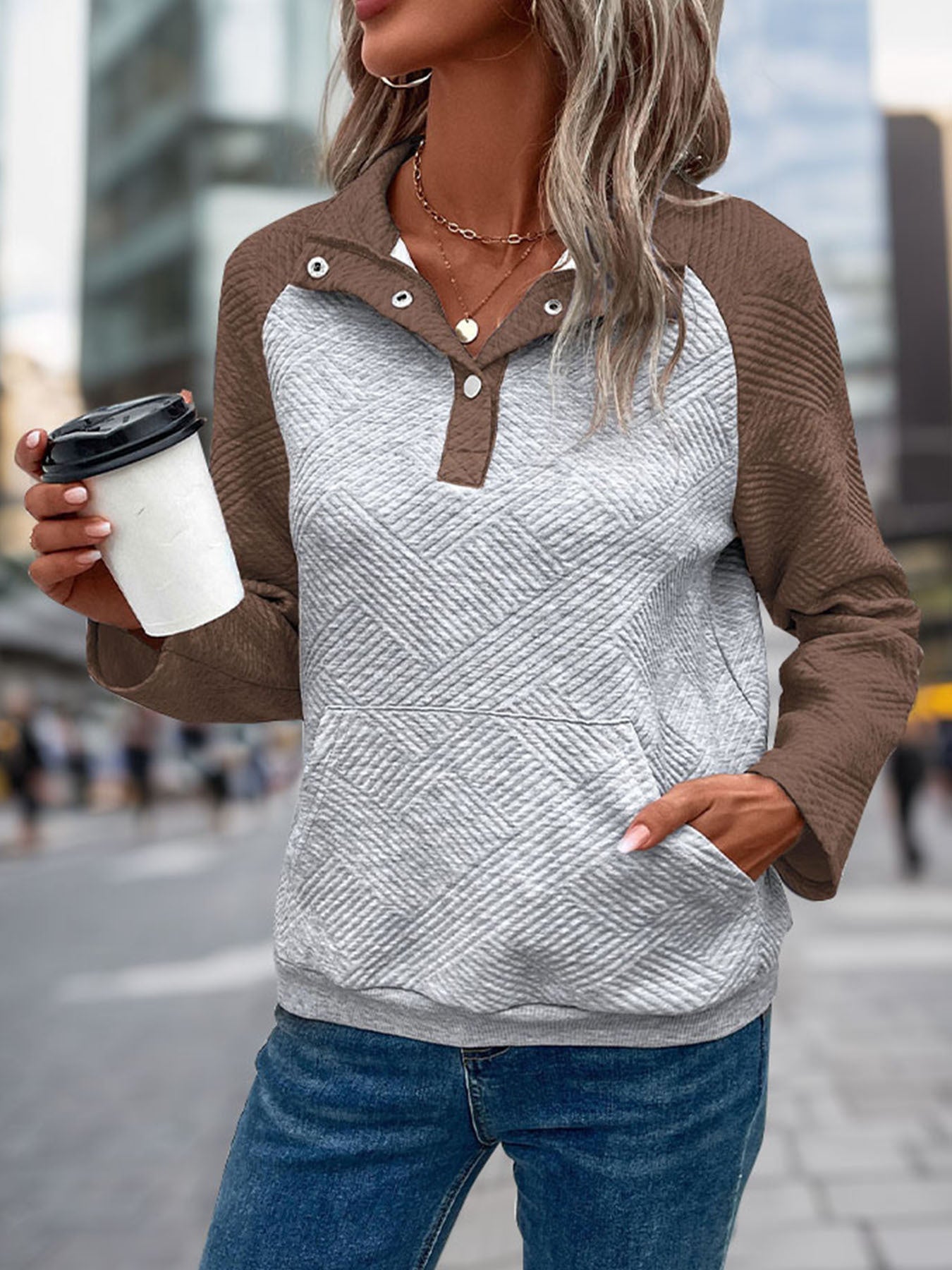 Fall Sweatshirt Pullover Multicolor Polo Collar Sweatshirt for Women