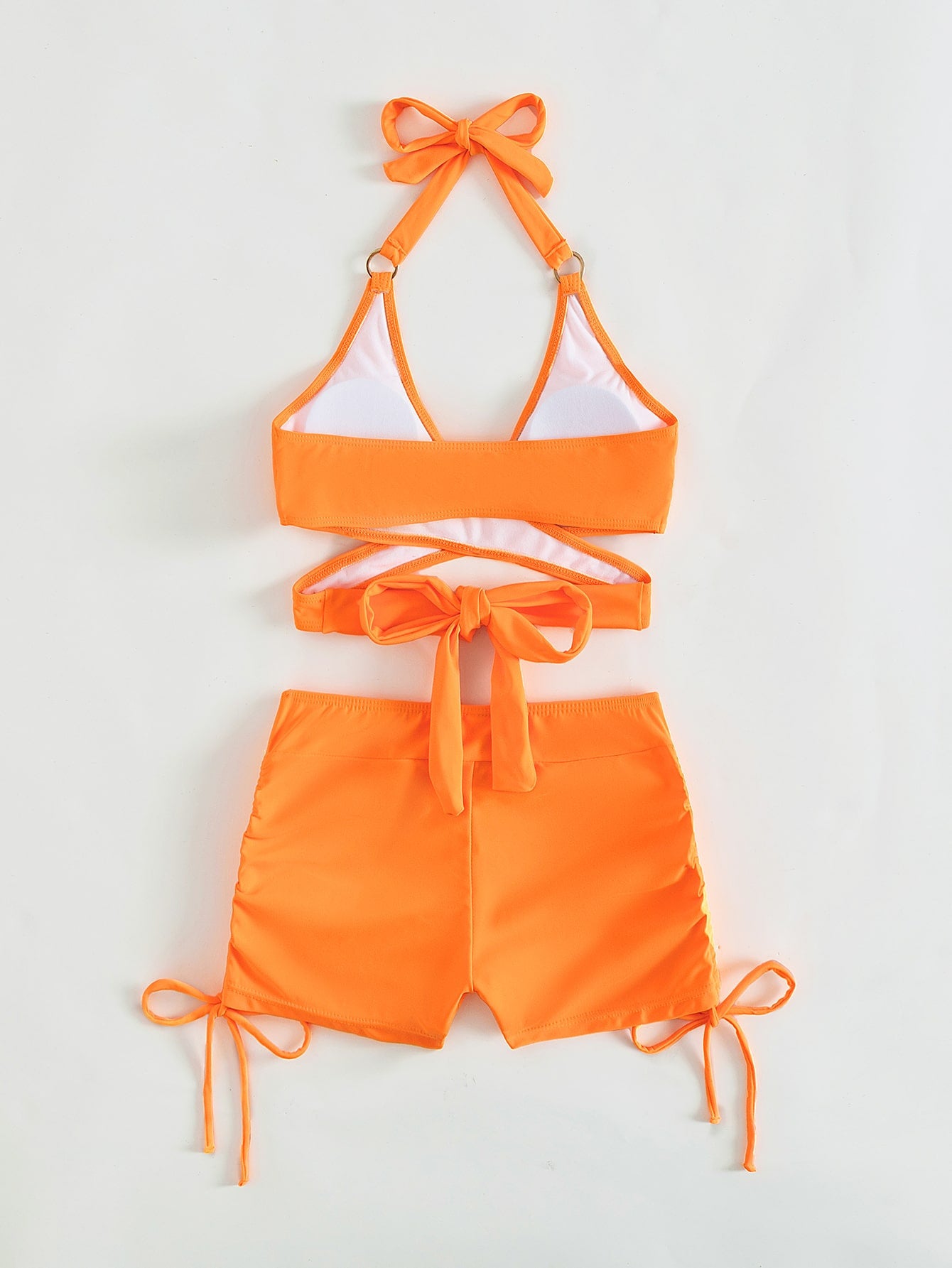 Summer Split Swimsuit Women Solid Color Multi Color Hollow Out Cutout out Halter Tied Swimsuit Bikini