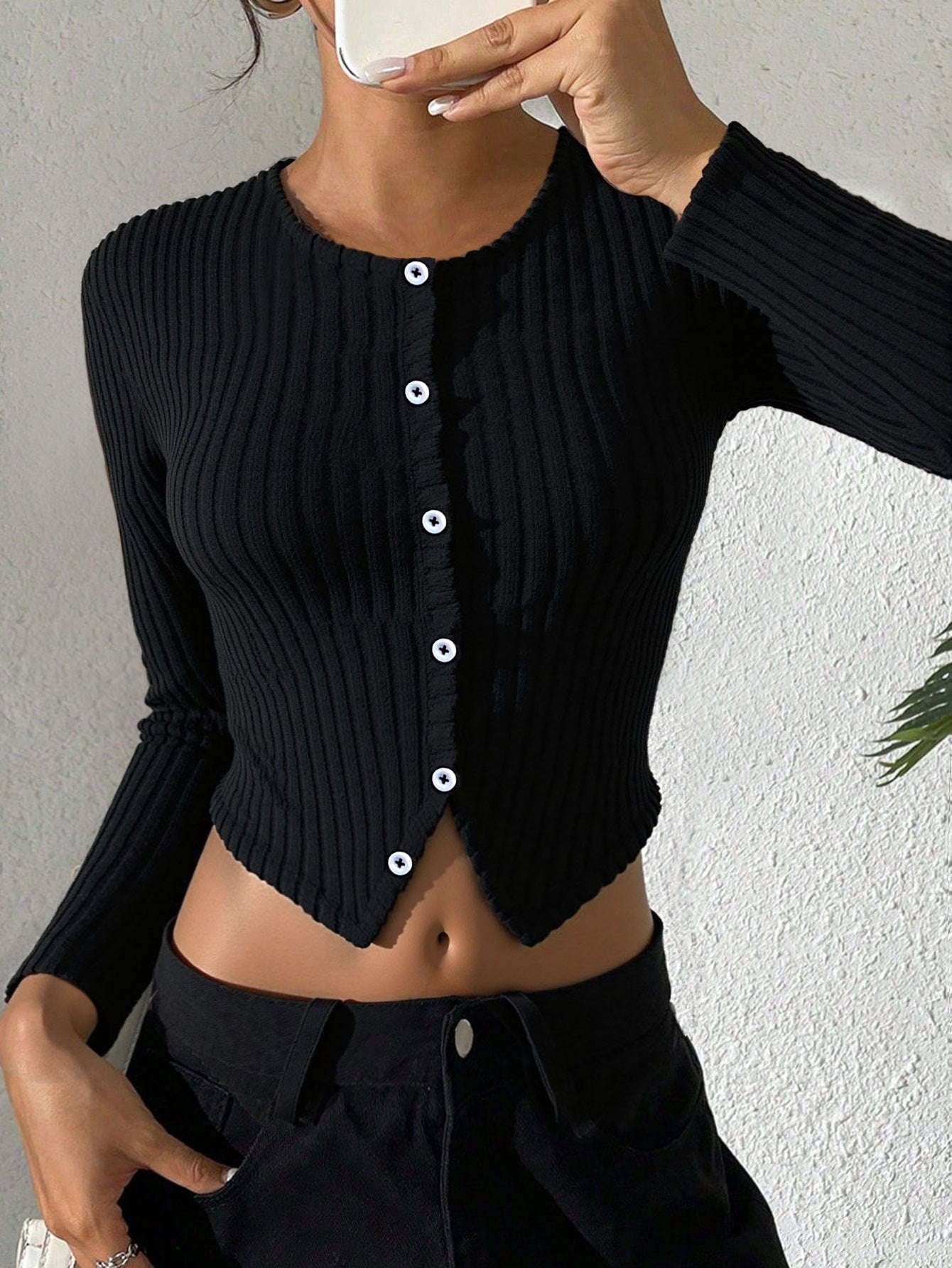 Women Clothing Simple Adult Lady like Woman T shirt Short Autumn Winter Cropped Exposed Design Long Sleeve Top